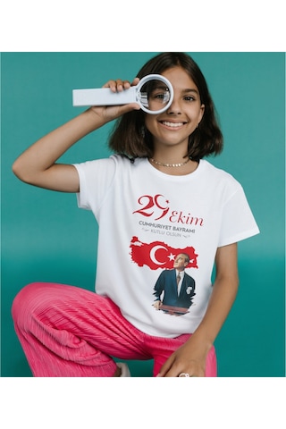Alpşan Ticaret 29 Ekim Cumhuriyet Bayramı Tişört 29 Ekim T-shirt 102. Yıl Unisex Çocuk Yetişkin Beyaz Tişört Beyaz