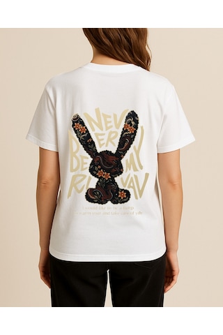 Hugo Boss Never Baskılı T-shirt Beyaz