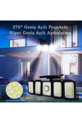 Techtic 300led Solar Güneş Enerjili Bahçe Duvar Lambası Kumandalı