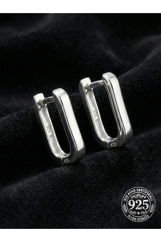 925 Ayar Gümüş Rodyum Kaplama Dikdörtgen Huggie Halka Küpe - Orta Boy 3mm En Rze10285