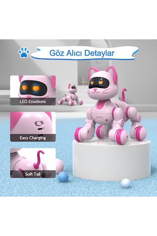 Uzaktan Kumandalı Şarjlı Akıllı Kedi - Interaktif, Eğitici Işıklı Müzikli Ve Dansçı Robot Oyuncak Pembe