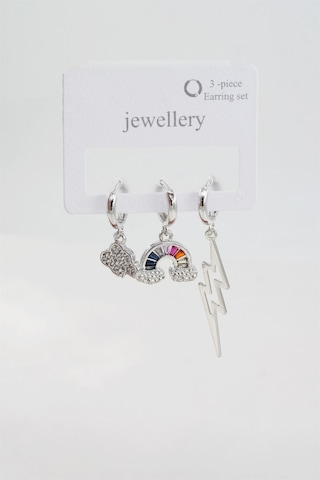 Kadın Baget Zirkon Taşlı Bulut Ve Şimşek Figürlü 3'lü Set Küpe - Gümüş