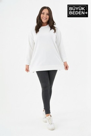 Süperlife Kadın Büyük Beden 2'li Set İnce Sweatshırt Tunik Spr26btk990+2 Ecru-ecru