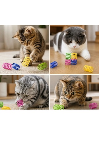 4& 39 Lü Renkli Spiral Yay Kedi Oyuncağı, Esnek Ve Hareketli Eğlenceli Kedi Oyun Seti 5580