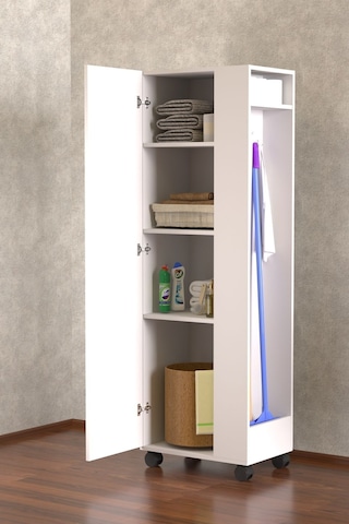 Burçin Paspas,süpürge-temizlik Malzeme Dolabı- Çok Amaçlı Dolap Paspas-vileda Banyo Dolabı Beyaz Beyaz