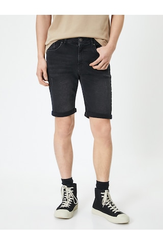 Koton Yırtık Kot Şort Bermuda Slim Fit Katlı Paça Düğmeli Siyah 4sam40314nd Siyah