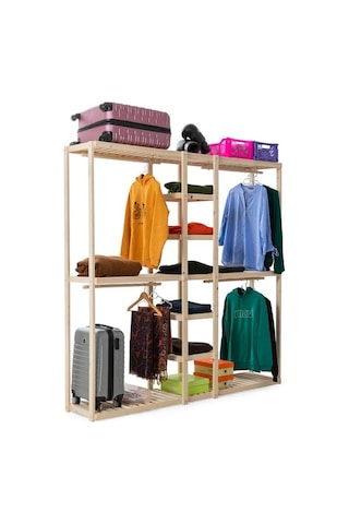 Doğal Çam Ahşap Açık Elbise Dolabı Diğer