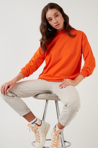 Lela Pamuklu Dik Yaka Basic Örme Bayan Sweat 5863323 Oranj