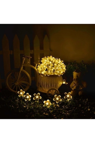 Çiçek Desenli Solar Aydınlatma-30 Ledli Güneş Enerjili 2 Fonksiyonlu Günışığı Sarı Bahçe Led Siyah