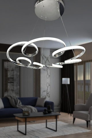 Florya Modern Sarkıt Salon, Oturma Odası, Mutfak Led Avize - 3 Renk Kumandalı - Krom Krom