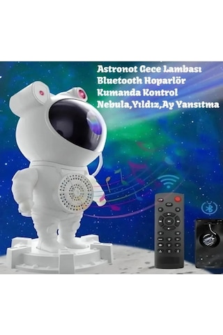 Astronot Robot Tasarım Bluetooth Hoparlörlü Gökyüzü Gece Lambası Beyaz