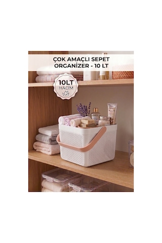 Dolap İçi Düzenleyici, Banyo, Mutfak Organizeri Kulplu Sepet, Dekoratif Saklama Kutusu, Banyo Düzenleyici Organizer 10lt beyaz