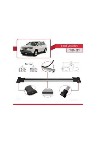 Acura Mdx Yd2 2007-2013 Arası İle Uyumlu Fly Model Ara Atkı Tavan Barı Gri
