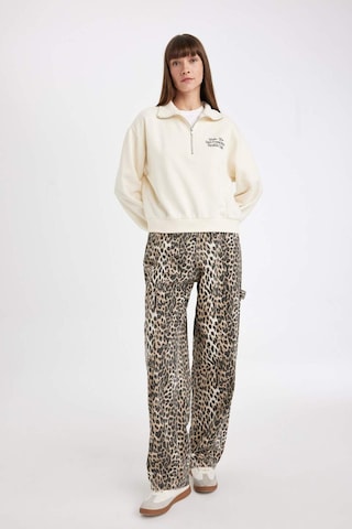 Defacto Regular Fit Baskılı Yarım Fermuarlı Dik Yaka Kalın Sweatshirt D5298AX24AUBG759 Bej