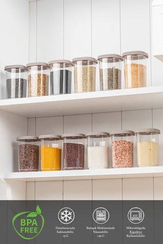 12'li Etiketli Ve Kilitlenebilir Hava Almaz Kapaklı Baharatlık Seti-baharatlık Saklama Kabı Bej