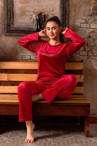Sude Kadın Kışlık Bisiklet Yaka Kadife Pijama Takımı K803/97 - 1 Adet 001