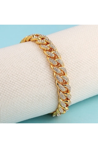 Ehediye Chavin 12 Mm. Kalın Gold Aloy Taşlı Erkek Bileklik Ed93Sr