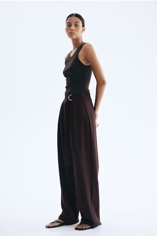 Ribana Classic Kadın Relax Fit Rahat Kesim Krep Kumaş Yüksel Bel Geniş Paça Kuşaklı Esnek Pantolon 4715 Kahve