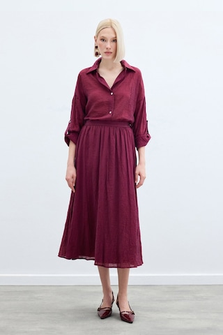 Sateen Kraşlı Kloş Etek - Bordo-136222 Bordo