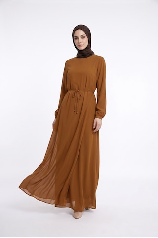 Armine Trend Kolları Lastikli Astarlı Elbise A.kahve 25yt927 Açık Kahverengi