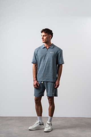 Erkek 2flyy Yazılı Yarım Fermuarlı Regular Fit T-shirt Şort Takım Petrol