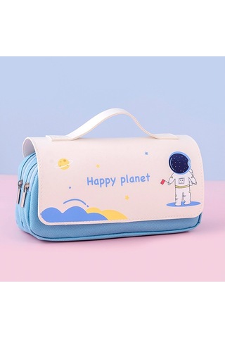 Sevimli Karikatür Desenli İlkokul Öğrencileri İçin Taşınabilir Kırtasiye Çantası, Yaratıcı Uzay Temalı Kalem Kutusu, Renkli Ve Pratik Okul Malzemeleri Saklama Kutusu MAvi