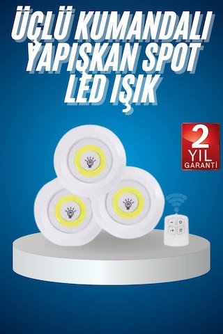 Northcity Kablosuz Pilli Led Spot Işıldak Seti - 3'lü Paket Mutfak, Banyo, Tezgah Altı Aydınlatma Beyaz Aydınlatma