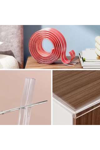 Buffer 2 Metre Kenar Koruyucu Şerit, Silikon Şeffaf Masa Köşe Koruyucu Güçlü Bant Çok Renkli