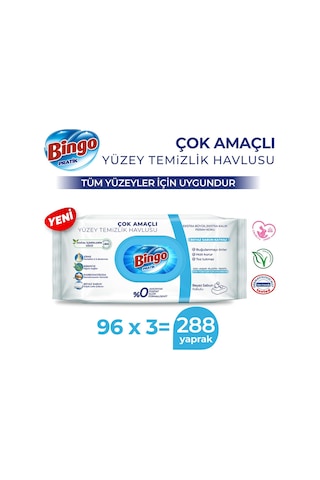 Bingo Beyaz Sabun Katkılı Pratik Yüzey Temizlik Havlusu 3 x 96'lı