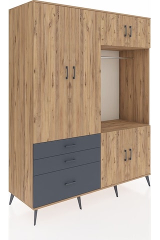 Kronos Gardrop 7 Raflı 3 Çekmeceli Tek Askılı 176x59x221 Çam-çam/antrasit Çam/antrasit