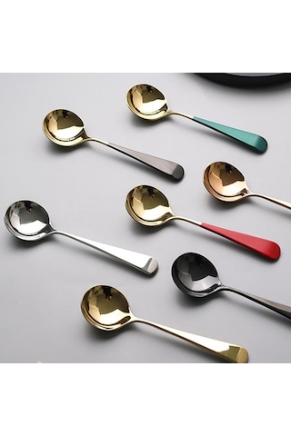 5 Renk Yüksek Kalite 1 Adet Zarif Kahve Kaşıkları Paslanmaz Çelik Tatlı Kaşıkları Mutfak Eşyaları Fash Gümüş