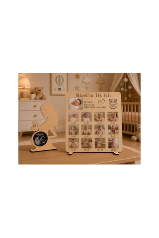 Arliadesign Kişiye Özel İlk Yılım Ahşap Fotoğraf Çerçevesi - 12 Aylık Bebek Anı Panosu 3 Mm Mdf