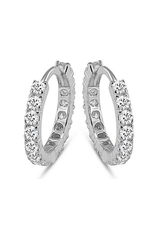 Halka Gümüş Küpe Zirkon Taşlı Rodyum