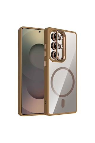 Zore Galaxy Uyumlu S25 Ultra Kılıf Standlı Ve Kamera Lens Hediyeli M-safe Şarj Özellikli Ogaa Etro Kapak - Deser Desert Titanyum