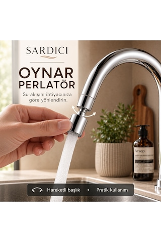 Sardıcı Akış Oynar Başlıklı Mutfak Bataryası 40 Cm 304 Flex Hortumlu Pirinç Gövde Krom