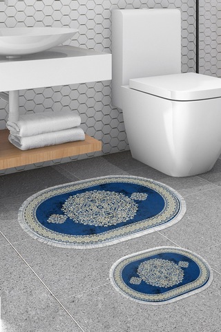 Alanur Trend Kaymaz Taban Oval Saçaklı Dijital Banyo Takımı Mavi