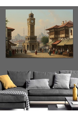Osmanlı İsmir Saat Kulesi Dekoratif Kanvas - Mdf Ahşap Tablo