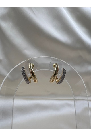 İthal Vip İkili Görünümlü Küpe Altın - Gümüş