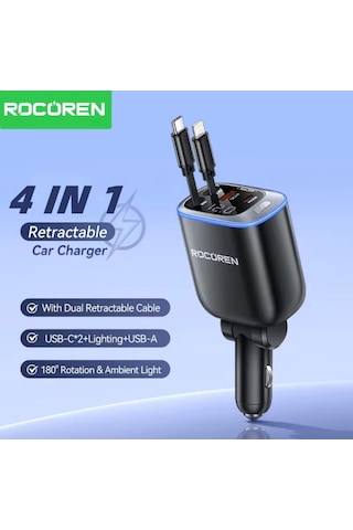 72w 4'ü 1'arada Geri Çekilebilir Kablo Type-c+iphone Lightnig+usb