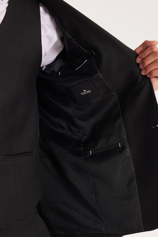 Tudors Erkek Slim Fit Siyah Esnek Likralı Kumaş Sivri Yaka Yelekli Takım Elbise-33907 Siyah