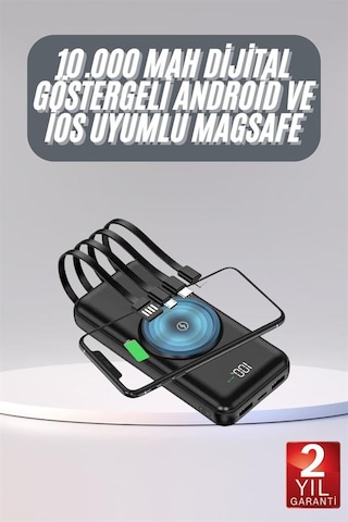 Kablosuz Çoklu Şarj Girişli 10.000 Mah Kablolu Powerbank Taşınabilir Çokrenkli 10304050