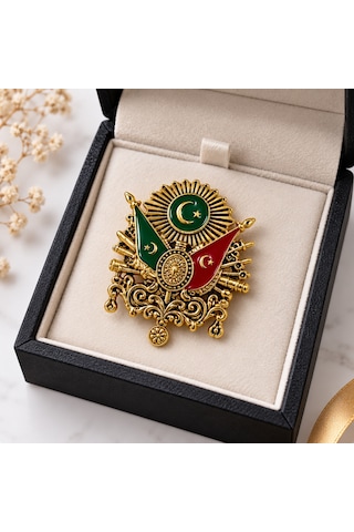 Osmanlı Arması Temalı 4 Cm Metal Broş Tarihi Motifli Şık Yaka Aksesuarı Açık Gri