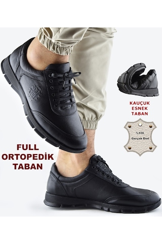 Papatay 405 Tam Ortopedik Kauçuk Kaymaz Taban Hakiki Deri Kışlık Erkek Ayakkabı Siyah
