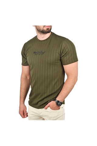 Deepsea Erkek Haki Dar Kesim Pamuklu Tişört Slim Fit Nefes Alan Yumuşak Dokulu Tişört 2504351 Haki