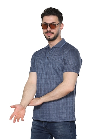 Kzctekstil Erkek Baba Ve Orta Yaş Penye Tişört Yakalı Cepli Jakarlı Kumaş Klasik Kesim Mavi