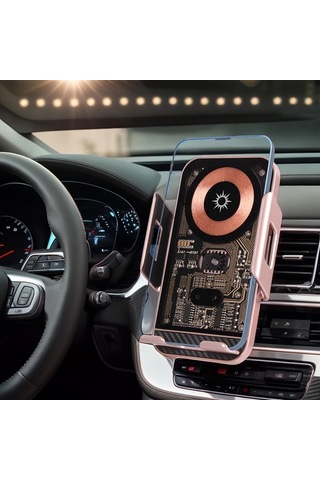 Honeybeeshop Siyah Araba Cep Telefonu Kablosuz Şarj Braketi 15w Hızlı Şarj Yerçekimi Algılama 360 Derece Döndürme Otomatik Açma Kapama