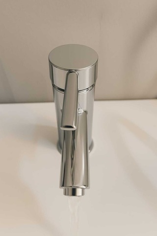 Rudi Armatür Premium Pirinç Modern Oval Gövde Lavabo Bataryası Gümüş