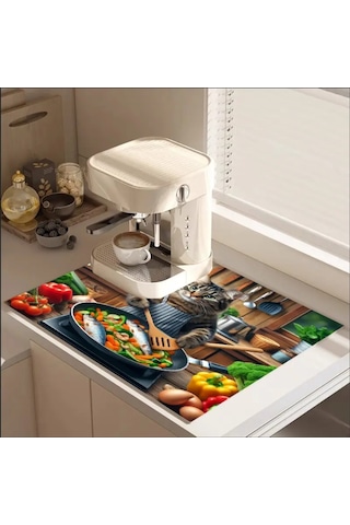 55 Cm X 45 Cm Kedi Şef Tasarımı Tezgah Üstü Bulaşık Kurutma Matı Bulaşıklık Kurutma Örtüsü Çok Renkli