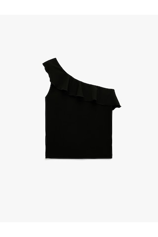 Koton Slim Fit Fırfırlı Kolsuz Fitilli Tek Omuz Bluz Siyah 6sak70011ek Siyah