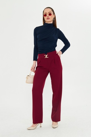 Lovelf Gold Aksesuarlı Bol Paça Pantolon Bordo Bordo